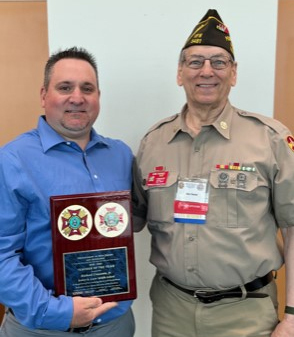  Richard “Rick” Crescente, Jr., a history teacher at Robert R. Lazar Middle School and ​​Montville Township VFW Post Commander Ken Hanzl. Crescente received the New Jersey Veterans of Foreign Wars and Auxiliary [VFW] Middle School Teacher of the Year award on June 17, 2023.
