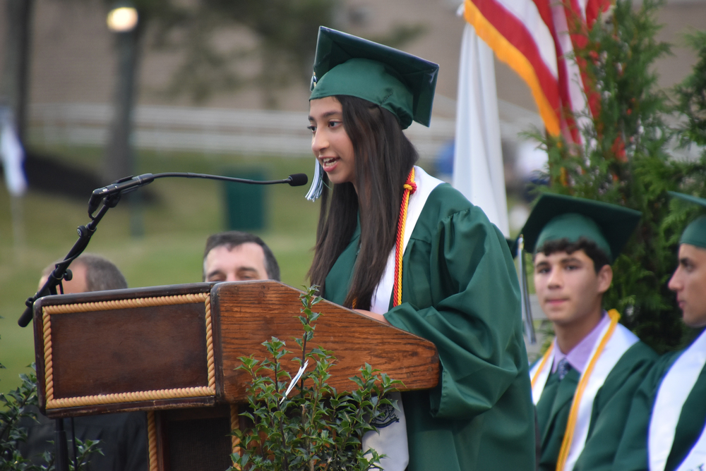MTHS Valedictorian Eshani Patel addresses the Class of 2023. In her speech she equates MTHS to Her Favorite Place in the World: Newark Liberty International Airport